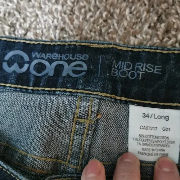 Warehouse One Mid Rise Boot Cut Jeans 34 Long Dark Wash - Picture 2 of 2